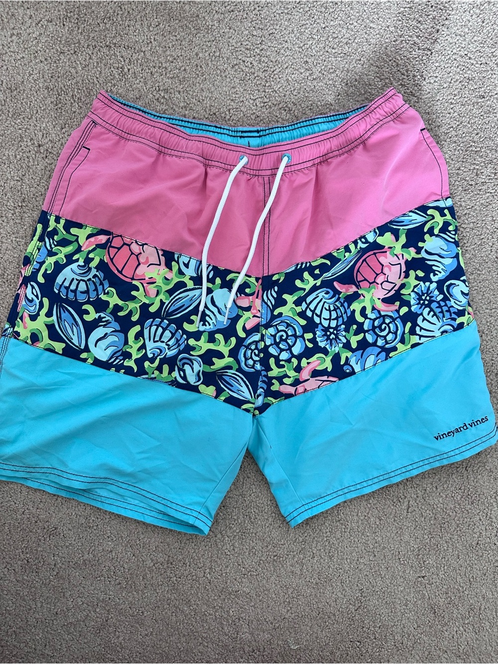 Vineyard Vines Pink & Aqua Mesh-Lined Swim Trunks